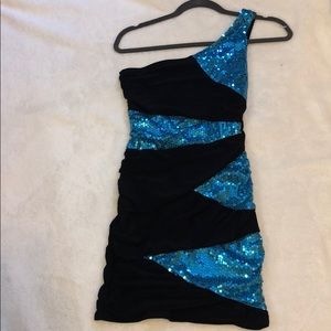 Black with blue sequin dress